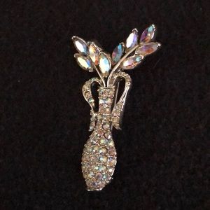 Vintage pave rhinestone flower vase pin
